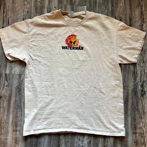 Vintage Waterman Graphic T-Shirt XL Beige Gildan Ultra Cotton Surf Skate Retro